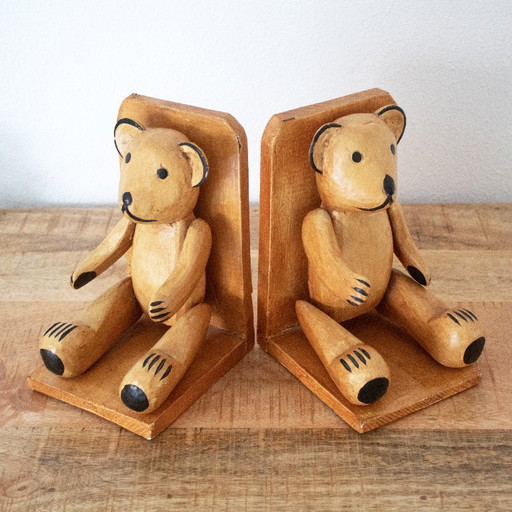 Vintage Teddybär-Buchstützen-Set