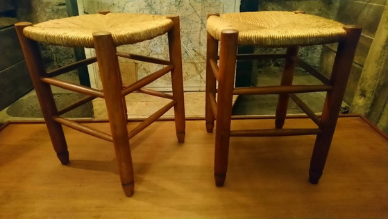 Pair of beech stools with straw seats – Wood, Vintage (photo 4 of 16)