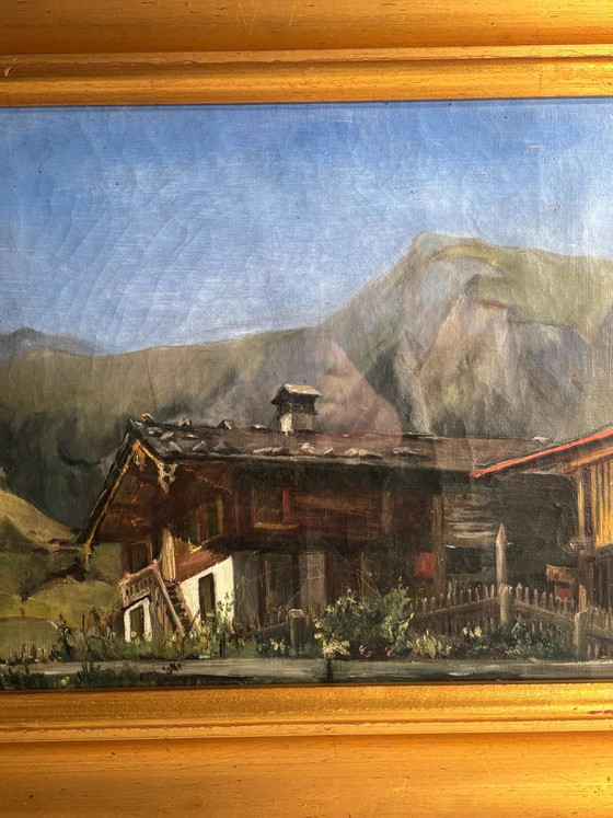 Pintura al óleo sobre cartón de una cabaña de montaña de los años 50, Pinturas y dibujos (foto 3 de 10)