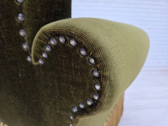 Image 1 of 1970s Danish Lounge Chair, High, Furniture Velour, Ash Wood Legs