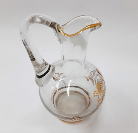 Image 1 of Vintage glazen kan uit de jaren 60, gouden bloemenpatroon