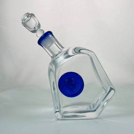 Art Glass Decanter – Attributed to Erik Höglund – Swedish Design – Frosted Brown & Clear Glass – Sculptural Bottle with Cork – S