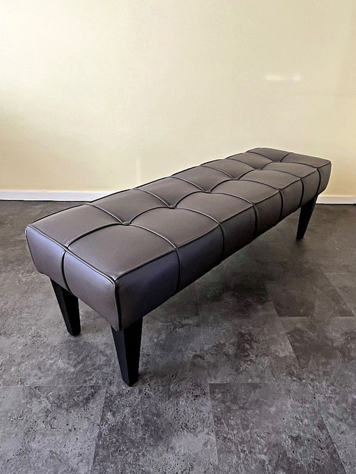 PENINSULA gestoffeerde bank van Lambert/D, leer Mocca 140x42