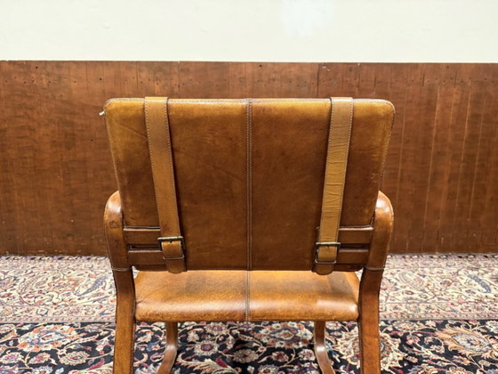 Sedia in Pelle Stile Ralph Lauren con Fibbia - Jacques Adnet – Poltrone, Legno (photo 10 of 13)
