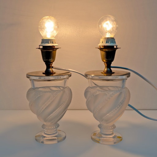 Pair of lamps - "Ermenonville" signed Lalique - Crystal, vintage 1960s