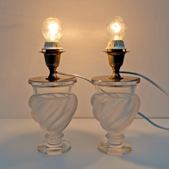 Image 1 of Pair of lamps - "Ermenonville" signed Lalique - Crystal, vintage 1960s
