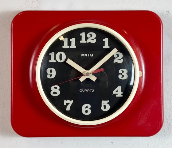 Image 1 of Vintage Red Plastic Wall Clock from Prim, 1970s