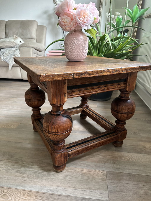 Antique side table - solid oak wood
