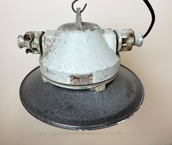 Image 1 of Grey Cast Aluminium Explosion Proof Lamp with Enameled Shade, 1970s