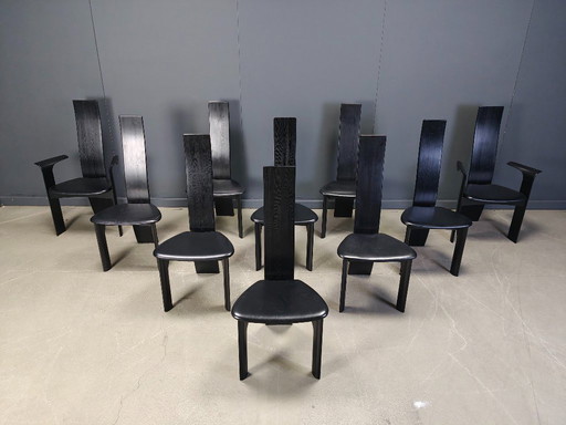 Satz von 10 belgischen Esszimmerstühlen mit hoher Rückenlehne, 1980er Jahre