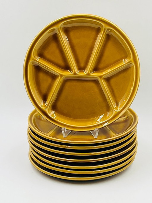 Lot de 6 Assiettes Fondue Gien Caramel Vintage – servies, Ceramic (photo 2 of 10)