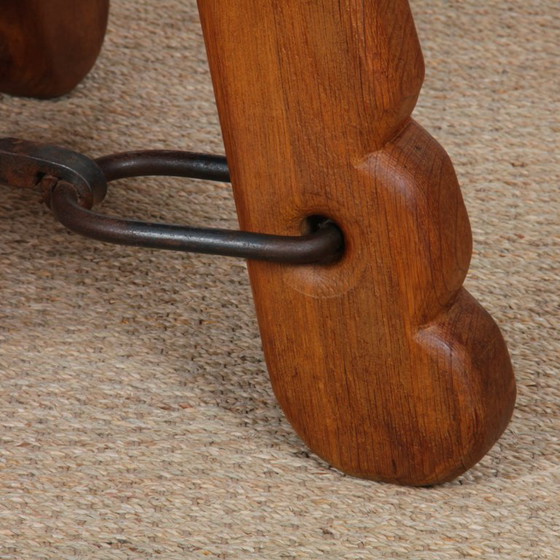 Image 1 of Round coffee table in solid oak and wrought iron, 1950