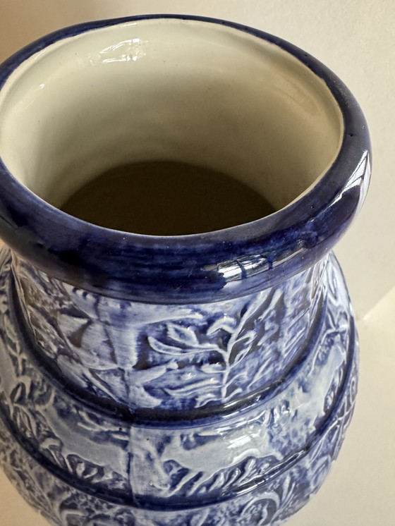 Image 1 of Grote blauwe steengoed vaas uit de jaren 60