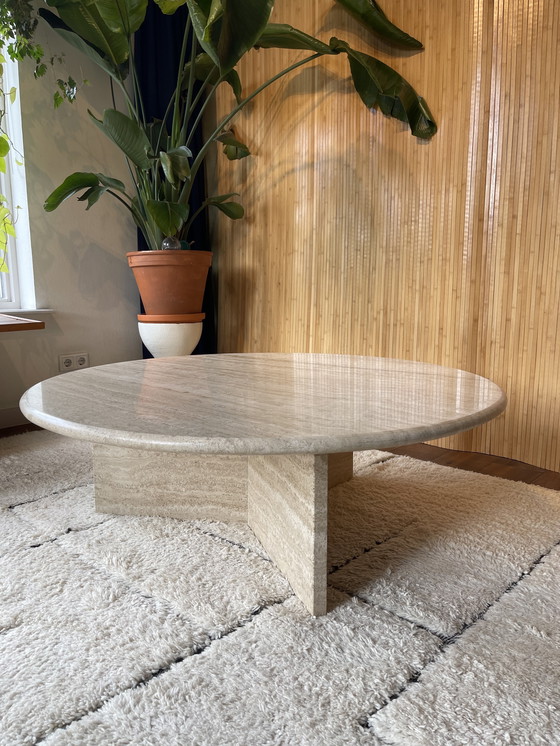 Image 1 of Vintage Xl Round Travertine Coffee Table