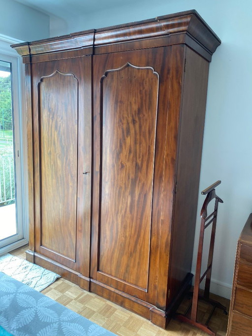 Victorian English Mahogany Wardrobe – kledingkasten, Wood, Brass