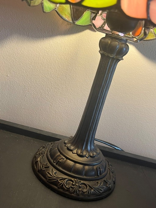 Set of 2 Stained Glass Table Lamps Grapevine with Flowers