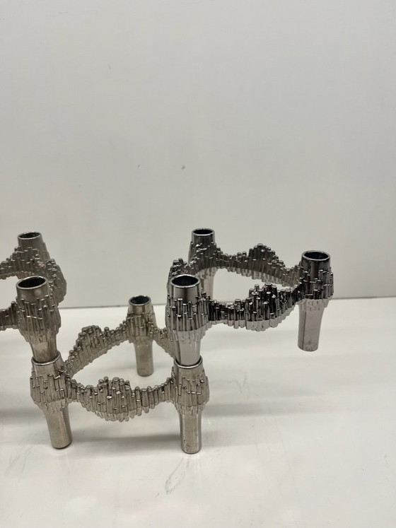 Lot of 4 "Quist" Stoff Nagel modular chrome stackable vintage candle holders, Metal, Silver (photo 5 of 7)