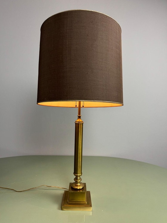 Hollywood Regency Solid Brass Column Table Lamp, Attributed to Maison Jansen. France, 1970s. Ref.: TL 302 (photo 7 of 14)