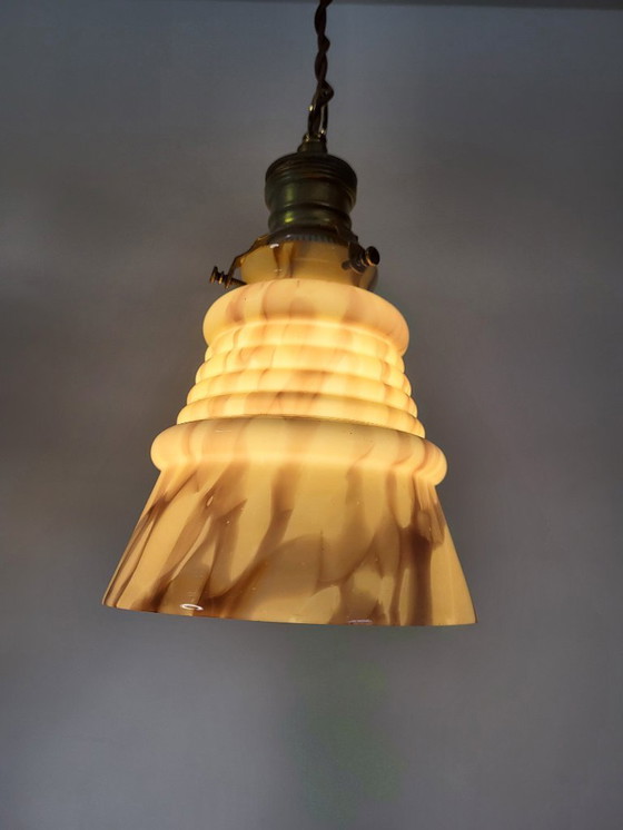 Image 1 of Art deco Opalglaslampe gerippt, Verreries de Scailmont, Henri Heemskerk, Belgien