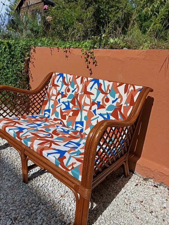 Vintage rotanbank uit de jaren 70 – 2 zitsbanken, Rattan (photo 9 of 11)