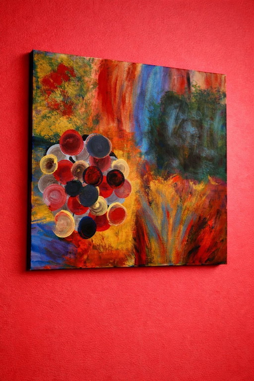 Large Abstract Painting – Fragments of Bloom Warm colors – T.C. Freiberger – Contemporary Expressionism