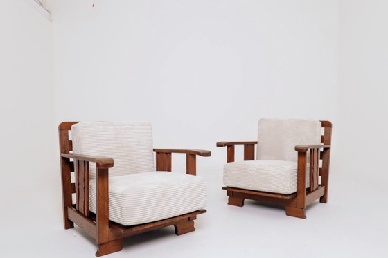 Image 1 of Vintage armchair brutalism style off white corduroy 1960