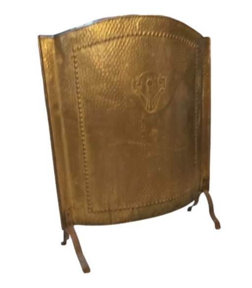 Art Deco fireplace screen copper brass hammered