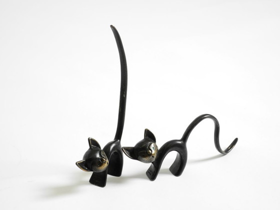 Image 1 of Two Mid Century Modern brass cats as ring holders by Walter Bosse for Herta Baller