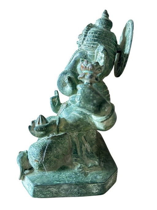 Ganesha-beeldje groen | Decoratief religieus beeldhouwwerk, vrijstaand