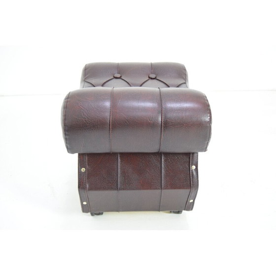 Image 1 of Mid-century leatherette stool with Wheels, Czechoslovakia 1970s