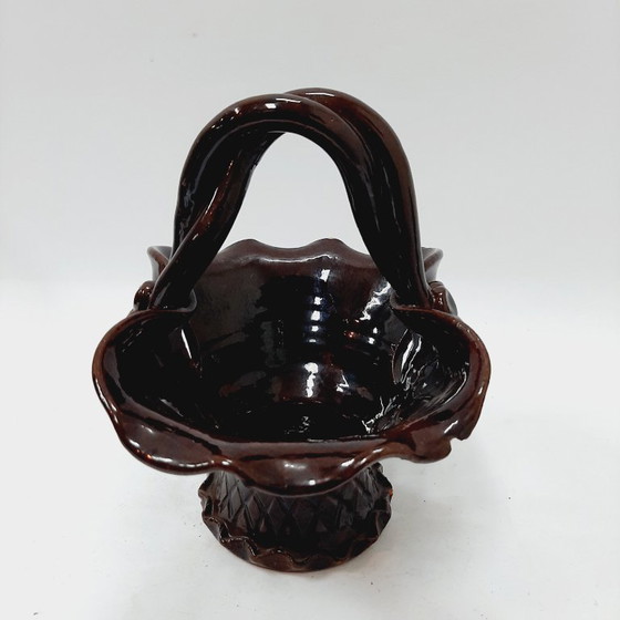 Image 1 of Cestino vintage in ceramica smaltata, marrone