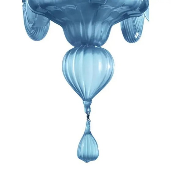 Image 1 of Lampadario in vetro di Murano blu satinato veneziano di Simoeng