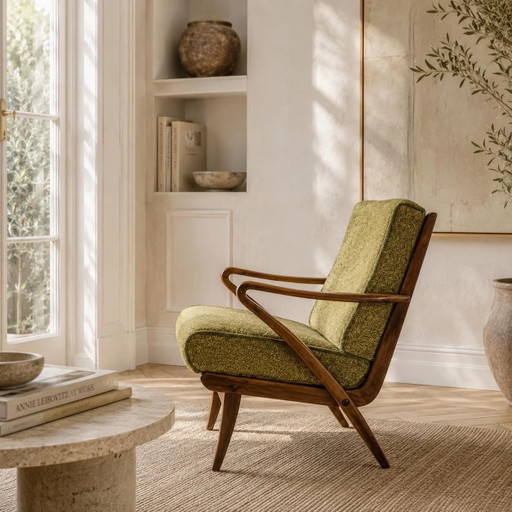 Originele Mid Century Easy Chair. Gebogen houten Easy Chair uit de jaren 40 van Guglielmo Ulrich voor C.W.K. Furniture.