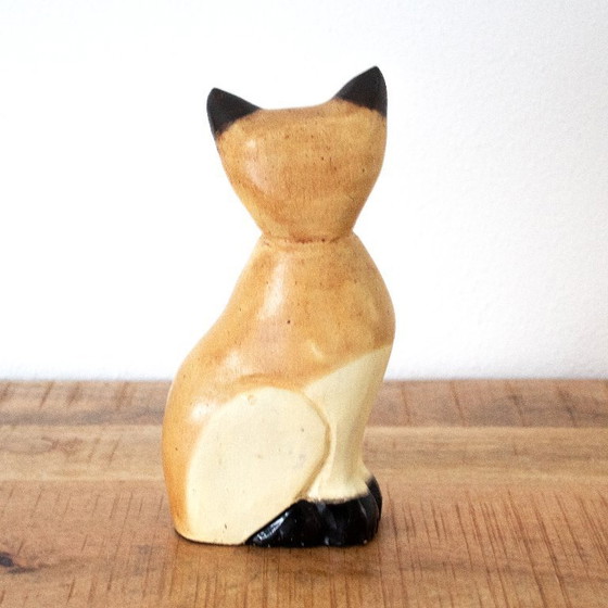 Image 1 of Gato siamés de madera antiguo