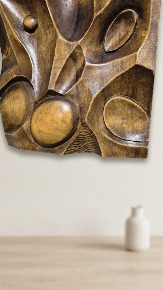 Panneau mural en bois sculpté en relief, art mural, milieu du XXe siècle, 55 × 20 × 5 cm – Sculptures, Wood (photo 7 of 7)