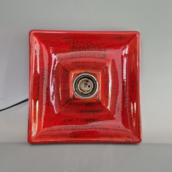Image 1 of Vintage Square Red Wall Lamp - Ceramic, Orange/Red Glaze, Germany 1970s, Hustadt Leuchten, E27