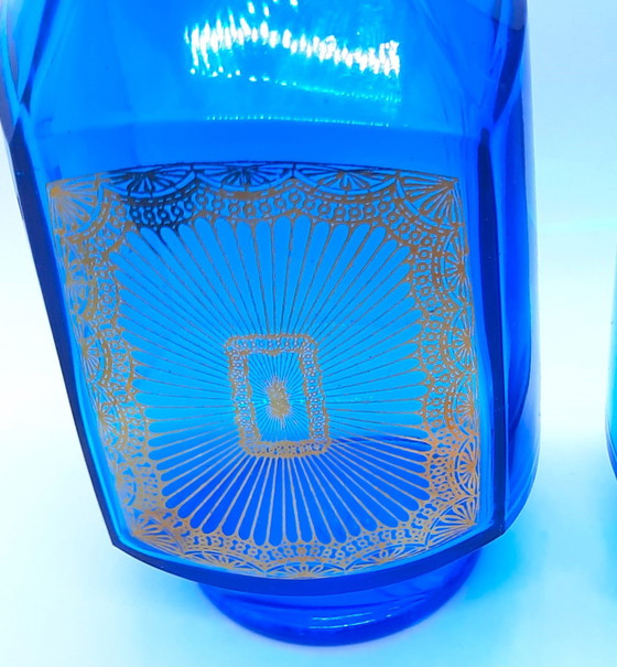Image 1 of Set of 2 pieces Cobalt blue Carafes / Decanters - Made in Belgium