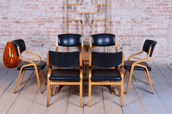 Set of Eight Restored Mid-Century Chairs, by Ludvik Volak, Maple, Czech, 1960s – Dining chairs, Wood, Skai (photo 7 of 20)