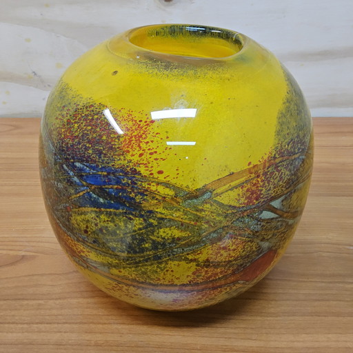 Artistic Mouth-Blown Studio Glass Vase Ioan Nemtoi Yellow / Orange (thick glass) Romanian Glass Art