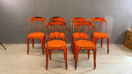 Image 1 of Set aus 6 industriellen Esszimmerstühlen aus Metall von Joseph Mathieu, lackierter Stahl, 1920er Jahre, Frankreich