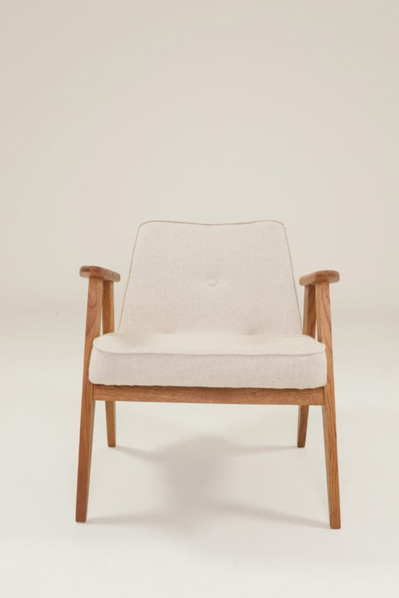 Image 1 of Vintage Loungestoel Visgraat Ecru, Eiken Natuurlijk Hout Scandinavisch Ontwerp