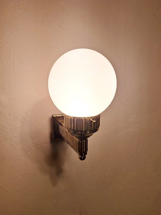 Astoria Art Deco wandlamp van messing en glas, ontworpen door Josef Hoffmann – WOKA, Wandlampen (photo 6 of 9)