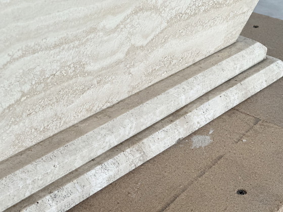 Image 1 of Tavolino da caffè vintage in travertino con bar nascosto, circa anni &#39;80