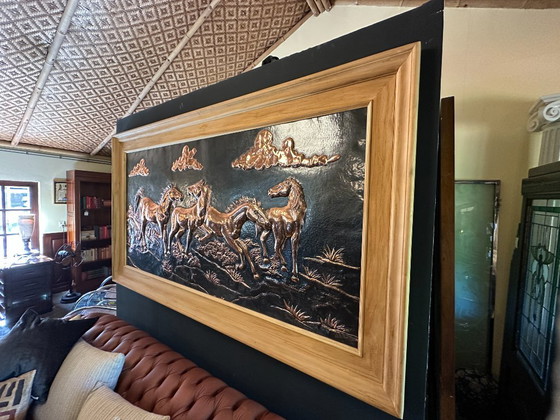 Unique hammered copper wall relief with galloping horses. – Decorative Objects, Wood (photo 3 of 7)