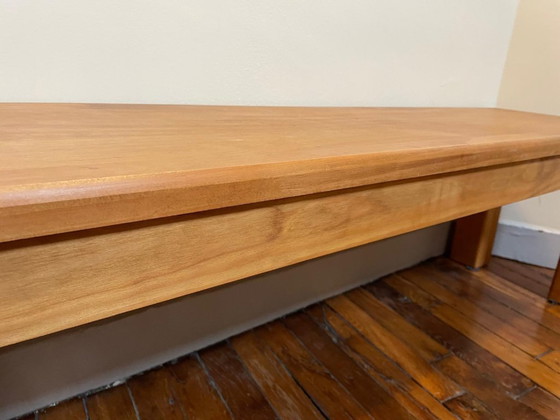 Image 1 of Massief grenen bank, honingkleurige wasafwerking, 140x38x45 cm, vintage eetkamerbank