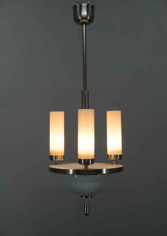 Image 1 of Art Deco Tubular Nickel Plated Chandelier, 1920S, Restored