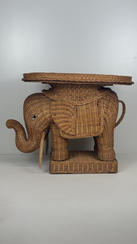 Image 1 of Original vintage rattan elephant plant/side table tray