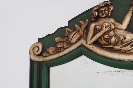 Image 1 of Miroir sculpté vert Art déco français, années 1930