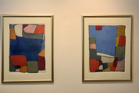 Anneke Umbgrove, ‘Composition Landscape’, Acrílico sobre papel, Firmado, Pinturas y dibujos, Vidrio, Azul (foto 9 de 9)