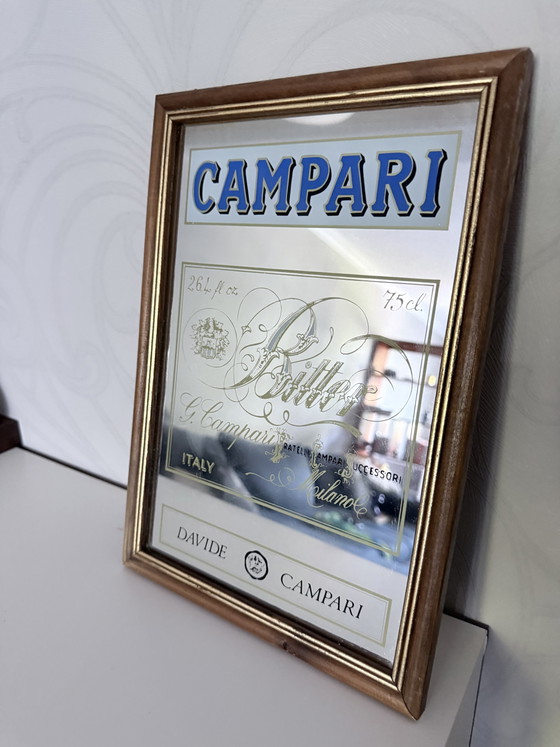 Specchio da bar Campari / Specchio pubblicitario con cornice in legno – Glass, Wood (photo 3 of 5)
